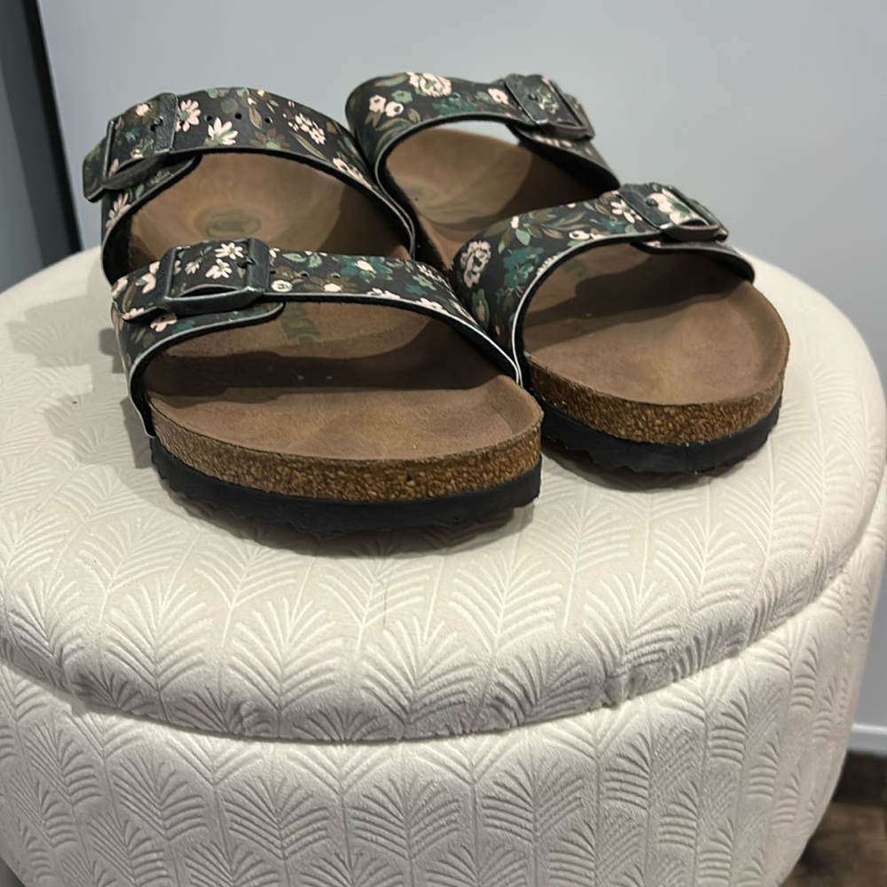 Birkenstock Floral Sandals - Black and Green